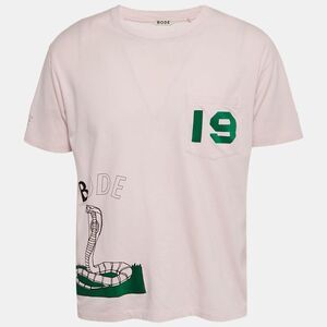 Bode Pink Printed Jersey Velvet Applique T-Shirt S